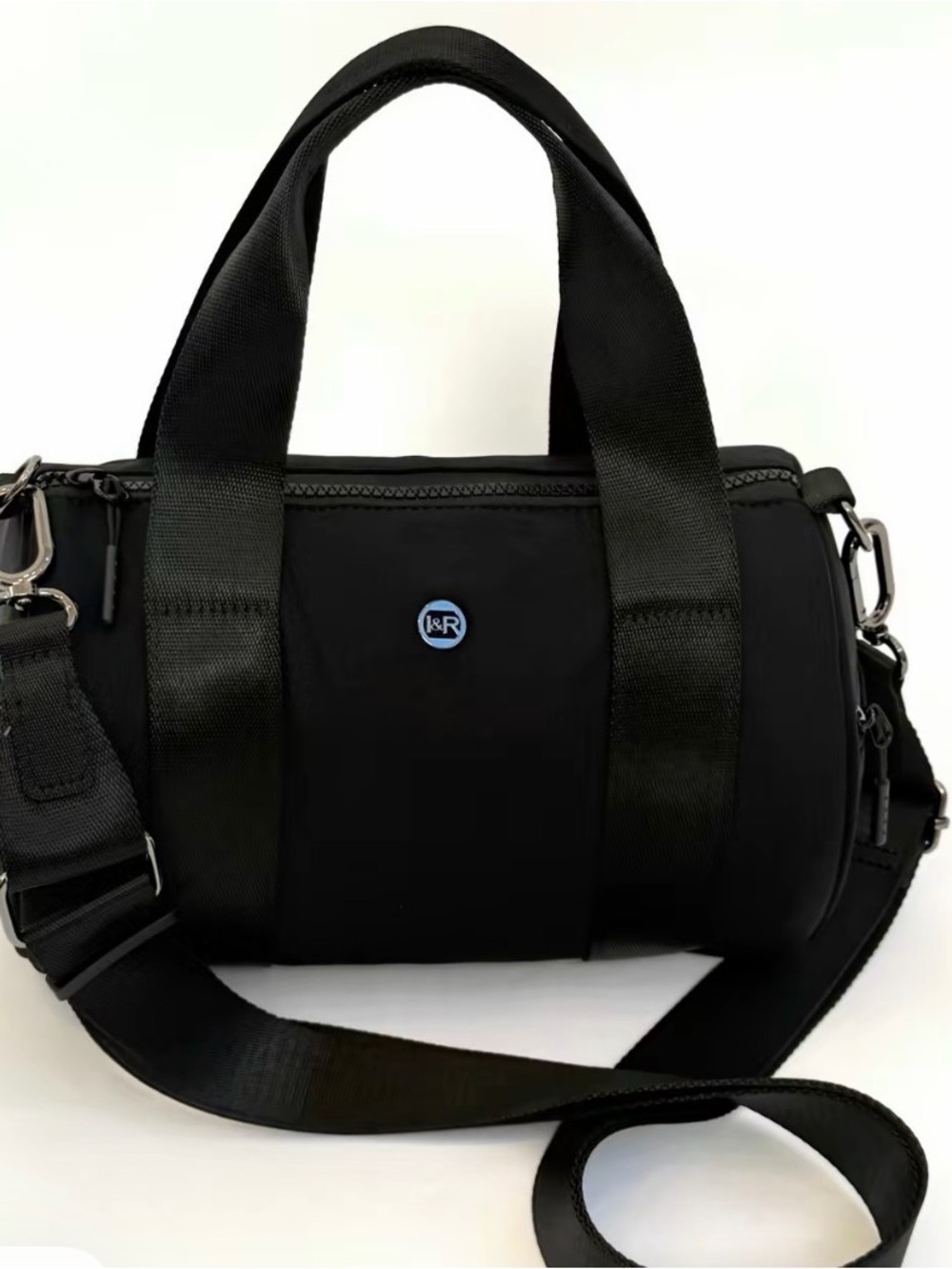 Black  Nylon Barrel Bag with Removable Strap mini duffle